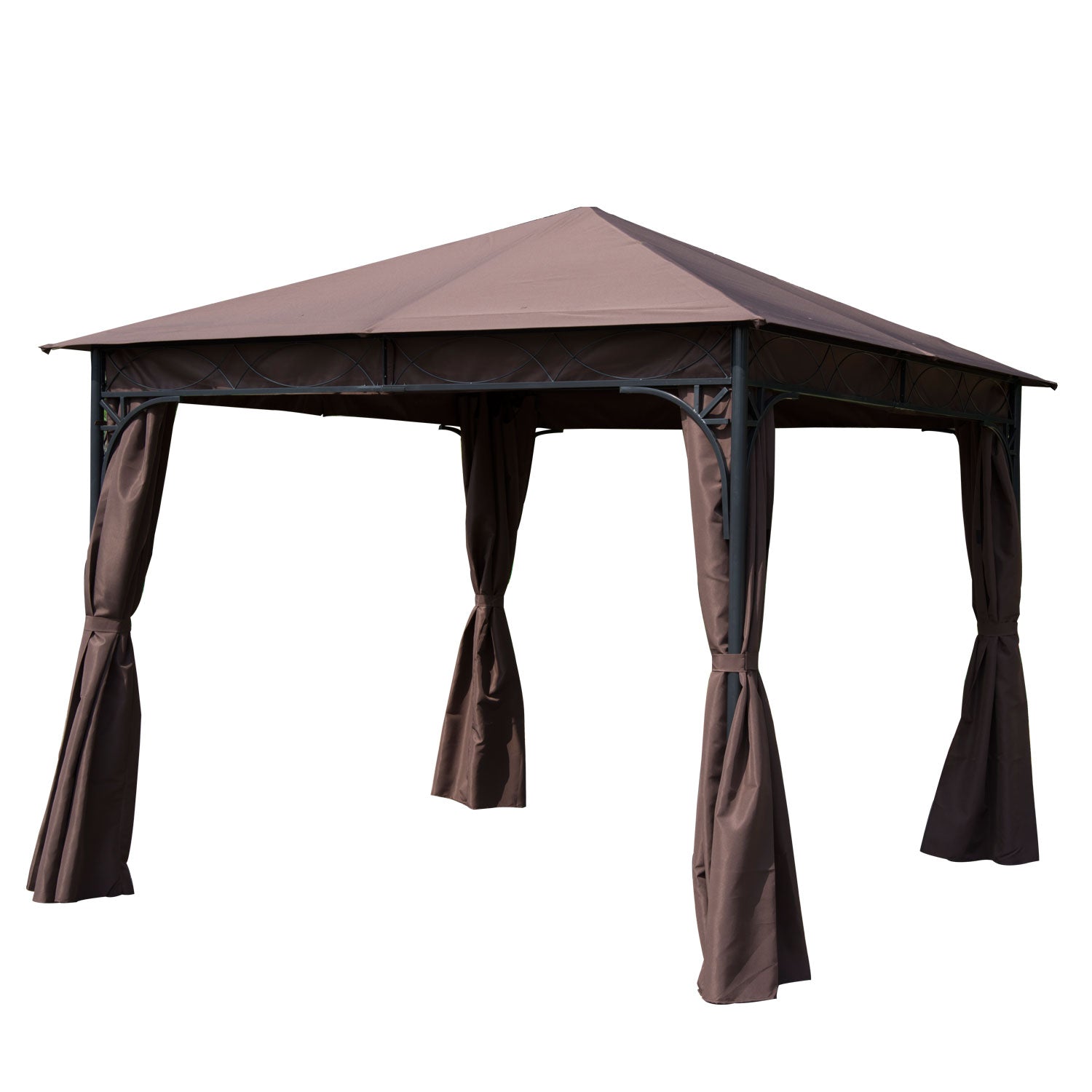 Outsunny√Ç 3√Ç x√Ç 3(m) Garden Gazebo, Outdoor Gazebo Canopy Shelter with Curtains and Steel Frame for Lawn, Yard and Deck, Coffee