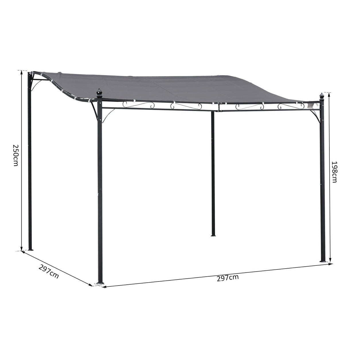 Outsunny 3x3m Metal Pergola with Canopy Garden Awning for Garden Parties, Grey