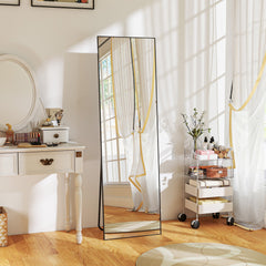 HOMCOM Full Length Mirror, Aluminium Alloy Framed Full Body Mirror with Tempered Glass, Standing or Wall Hanging, Black