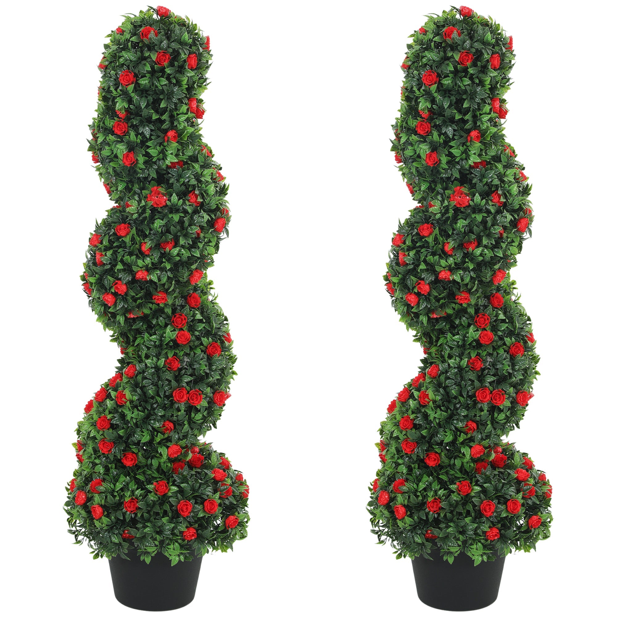HOMCOM Artificial Rose Spiral Topiary Tree Set of 2, Indoor Outdoor Fake Plants with 630 Leaves, 90cm