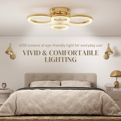 HOMCOM LED Ceiling Light, Modern 4 Rings Ceiling Lamp with Wall Switch Control, 40W 4350lm Flush Mount Ceiling Light with 3500K/4500K/6000K Colour Temperatures for Living Room, Bedroom, Gold Tone
