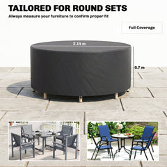 Outsunny Round Garden Furniture Cover, Waterproof Garden Table Cover, 420D Heavy Duty Oxford for Outdoor, Dia.214 x 70 cm, Black