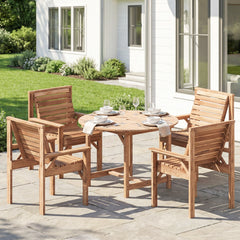 Outsunny 5 Pieces Garden Dining Set with Parasol Hole, Round Outdoor Table and Chairs, 4 Seater Wooden Garden Furniture, Natural