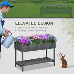 Outsunny Fir Wood Raised Rectangular 8 Compartment Plant Stand Dark Grey