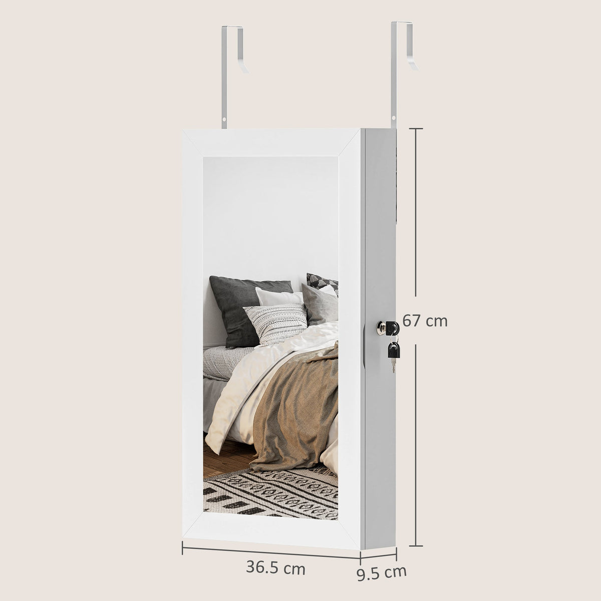 HOMCOM Jewelry Cabinet, Jewelry Storage Cabinet with Mirror, White - product image 3