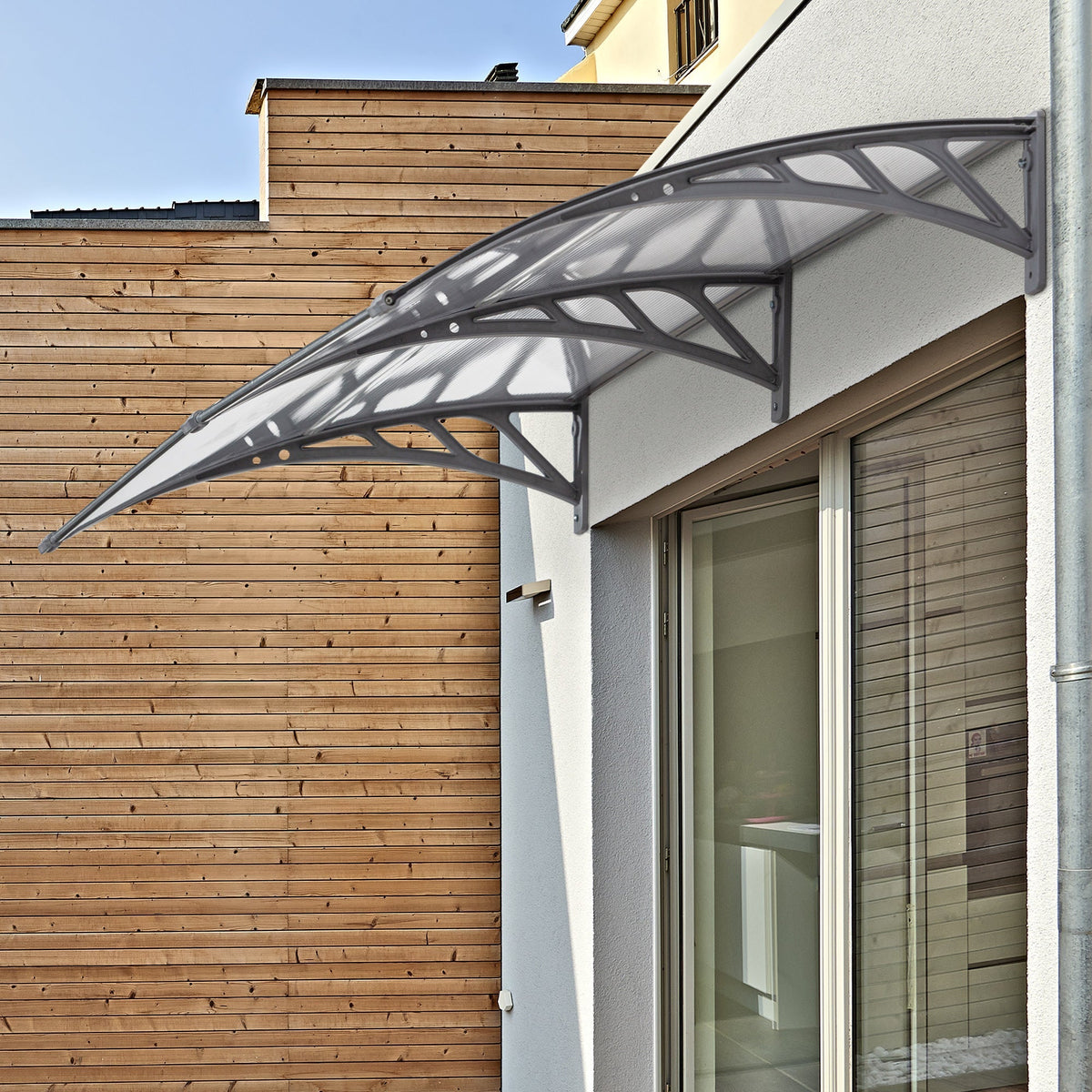 Outsunny Front Door Canopy Outdoor Awning Aluminium Rigid Plastic Polycarbonate Rain Shelter UV Water Rain Resistant 196 x 75cm Clear