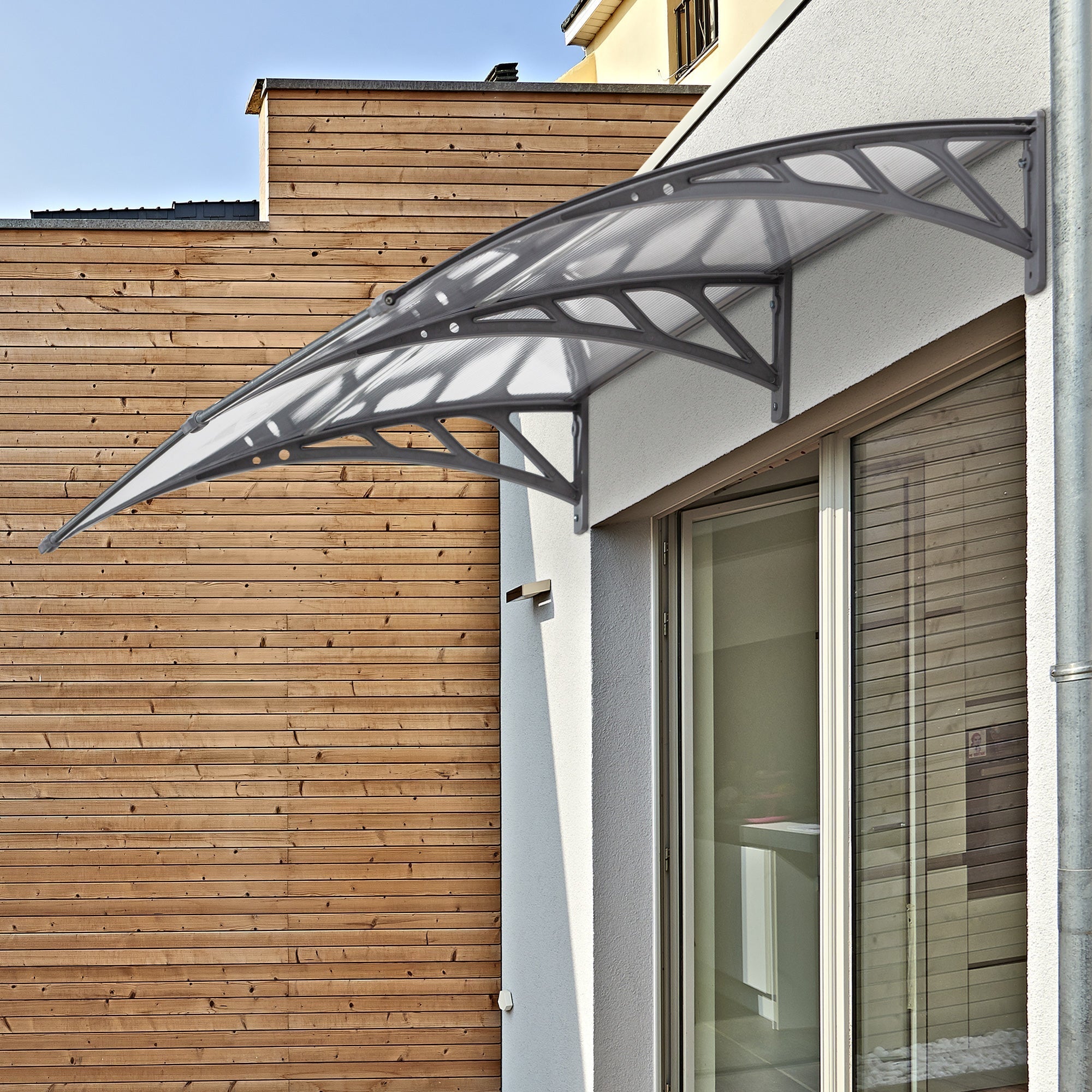 Outsunny Front Door Canopy Outdoor Awning Aluminium Rigid Plastic Polycarbonate Rain Shelter UV Water Rain Resistant 196 x 75cm Clear