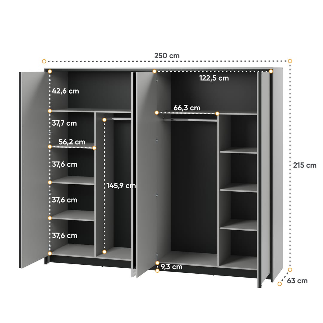 Gris Hinged Door Wardrobe 250cm - product image 4