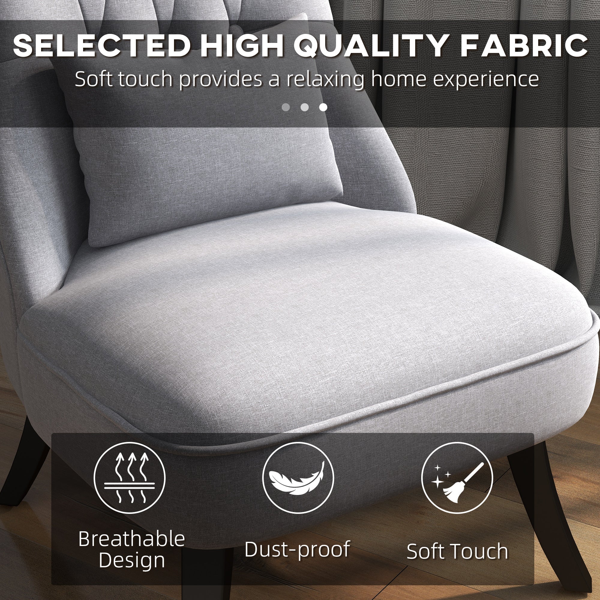 HOMCOM Tub Chair, Armless Single Sofa, Modern Button Tufted Armchair, Upholstered Linen Fabric Longue Accent Chair for Living Room, Bedroom, Set of 2, Grey