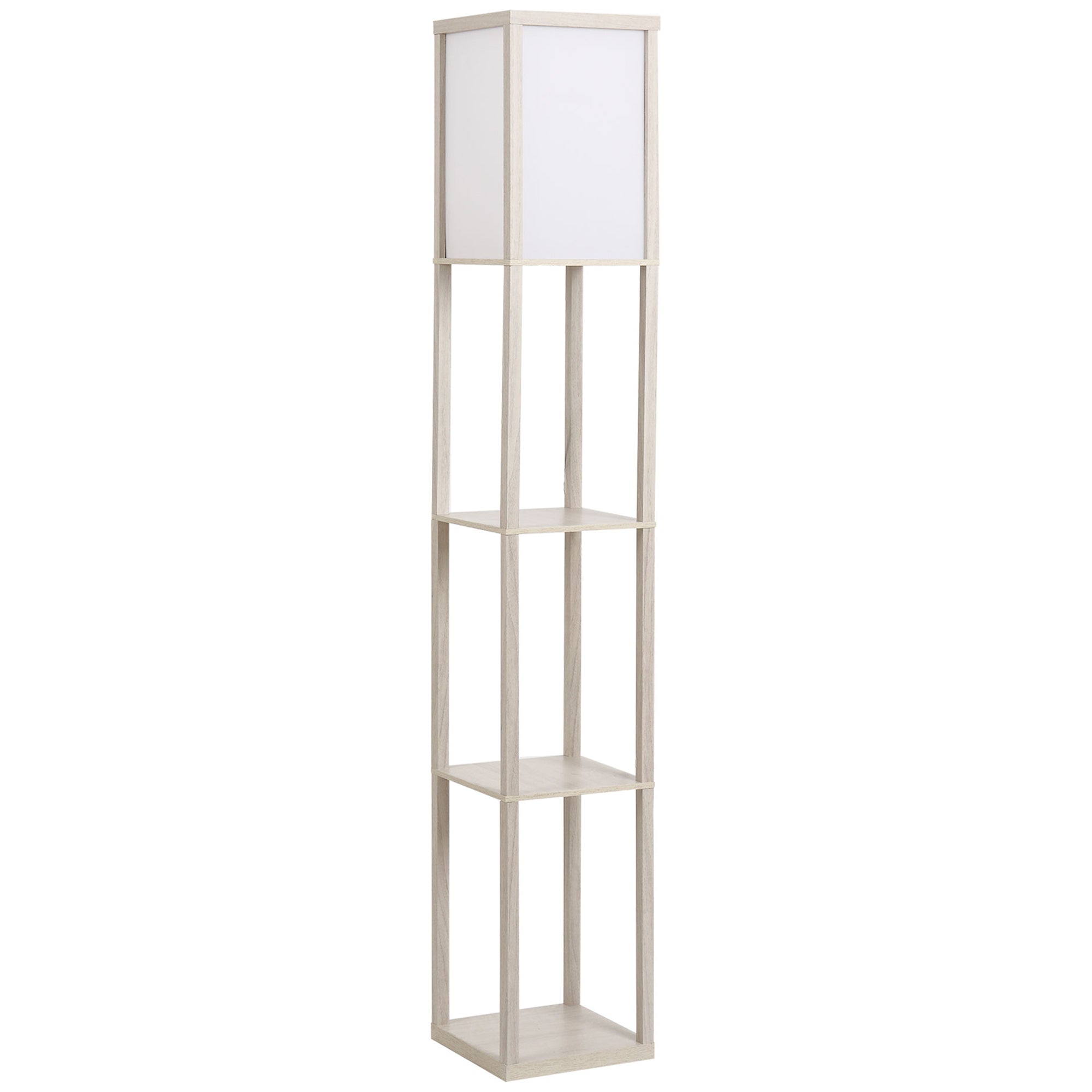 HOMCOM 3-Tier Floor Lamp, Floor Light with Storage Shelf, Reading Standing Lamp with Acrylic Shade for Living Room, Bedroom, Kitchen, Dining Room, Office, Dorm, 160cm, Oak