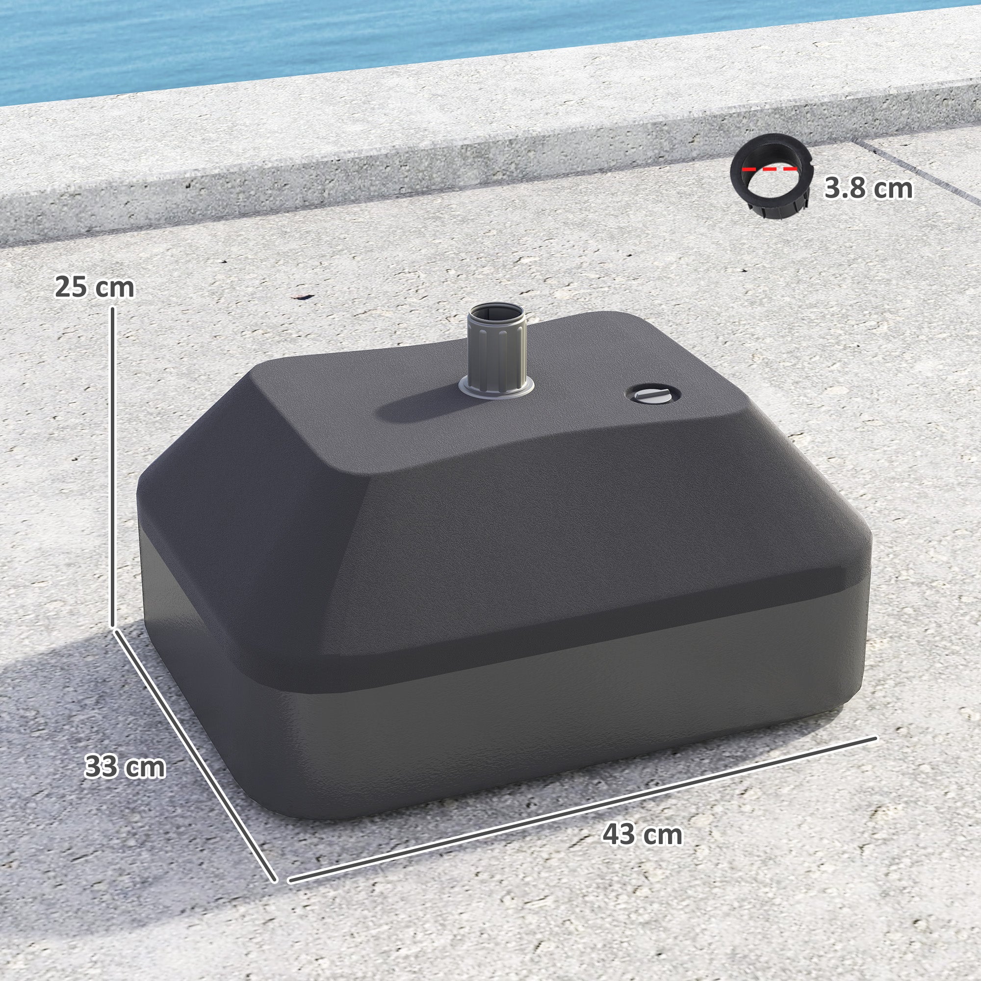 Outsunny Fillable Garden Parasol Base, Heavy Duty Parasol Base Stand Outdoor Umbrella Stand, Filled Up to 24kg with Sand or 20kg with Water, Sun Umbrella Base for 38 mm Poles, Black