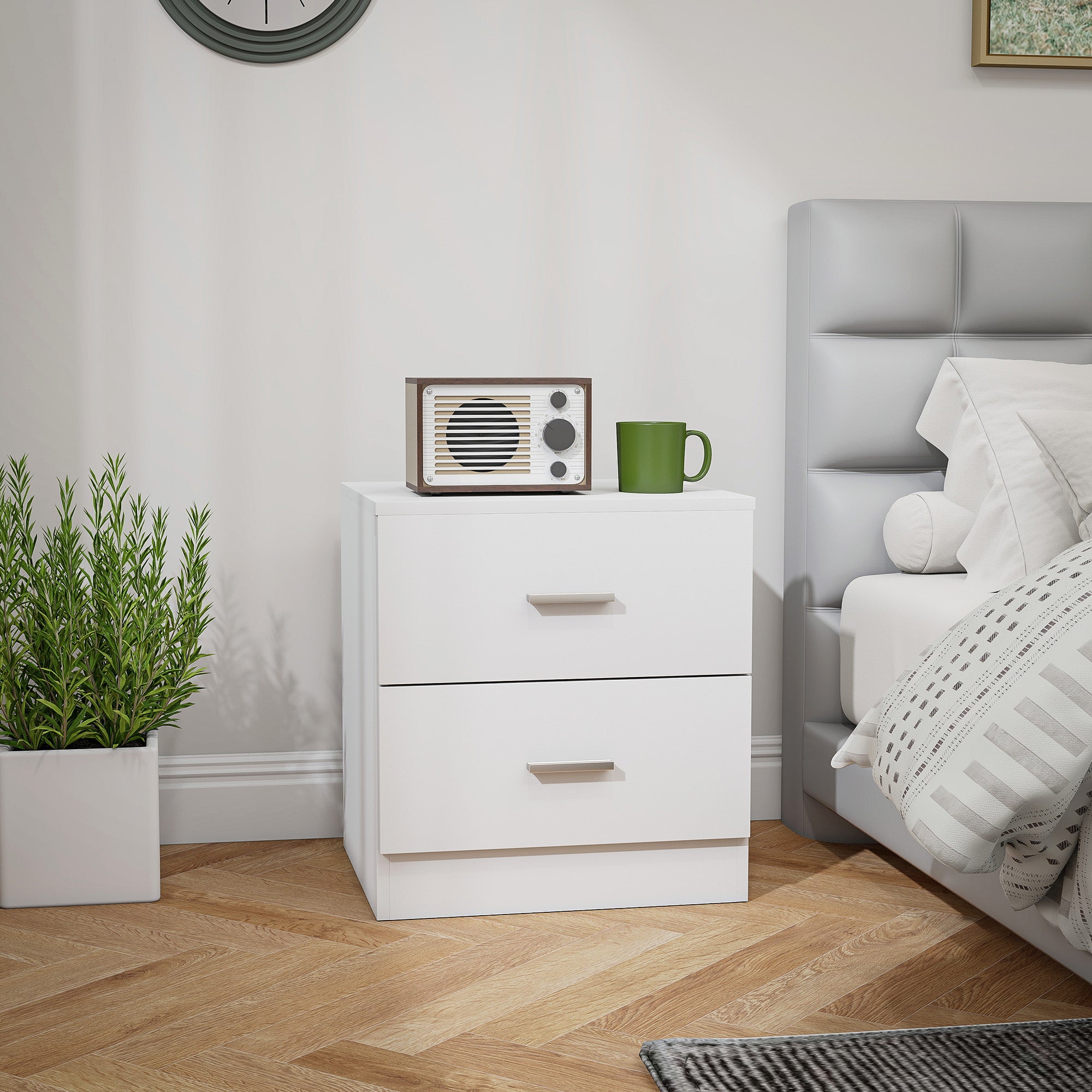 HOMCOM Bedside Table with 2 Drawers, Modern Nightstand, Cabinet Drawers Side Storage Unit for Bedroom, Living Room