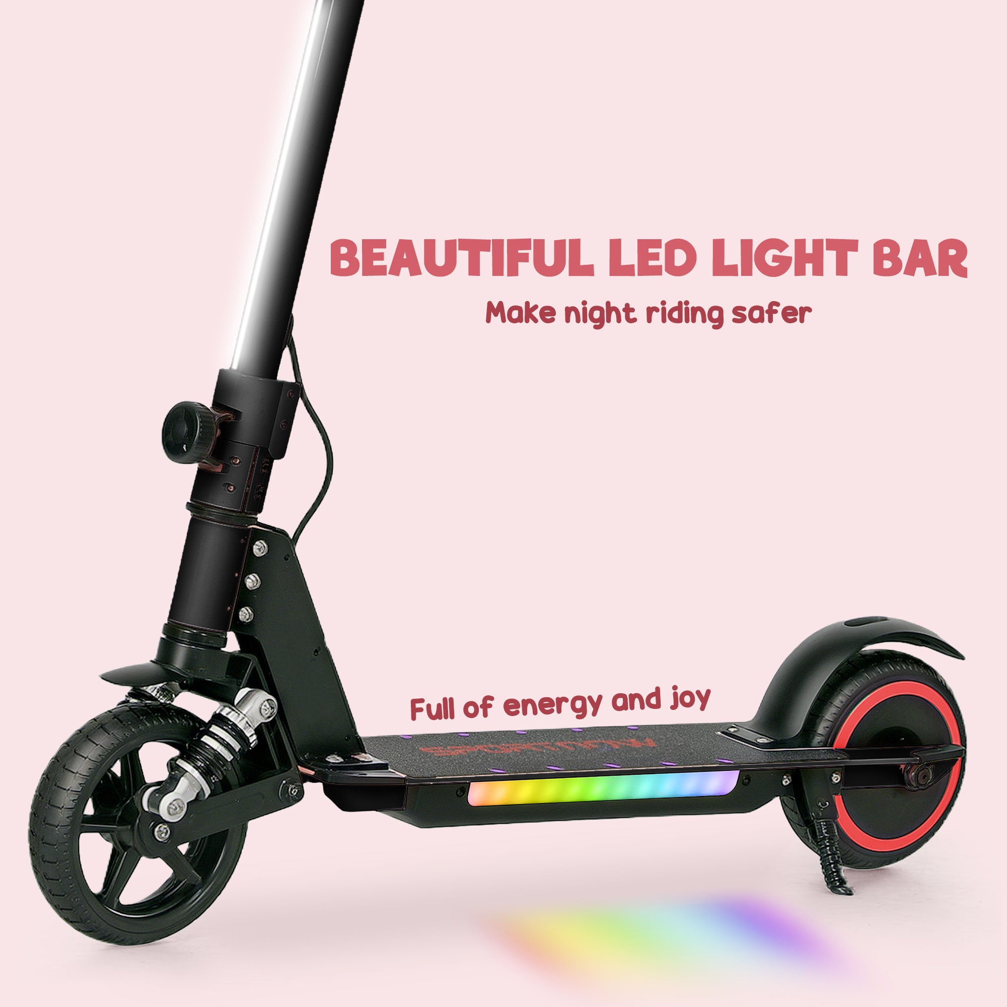 SPORTNOW Folding Electric Scooter for Kids, with Dual Brakes, Front Suspension, LED Colourful Lights, Black