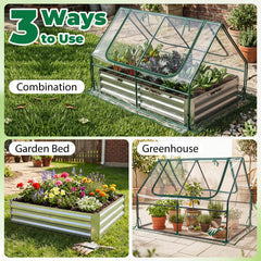 Raised Garden Bed with 2 Large Screen Windows for Flowers Vegetables-Silver