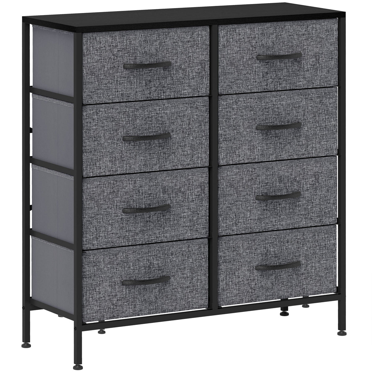 HOMCOM Fabric Chest of Drawers, Industrial Bedroom Dresser with 8 Fabric Drawers, Steel Frame and Wooden Top for Nursery, Living Room, Hallway, Black