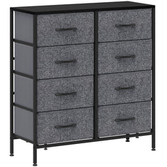 HOMCOM Fabric Chest of Drawers, Industrial Bedroom Dresser with 8 Fabric Drawers, Steel Frame and Wooden Top for Nursery, Living Room, Hallway, Black