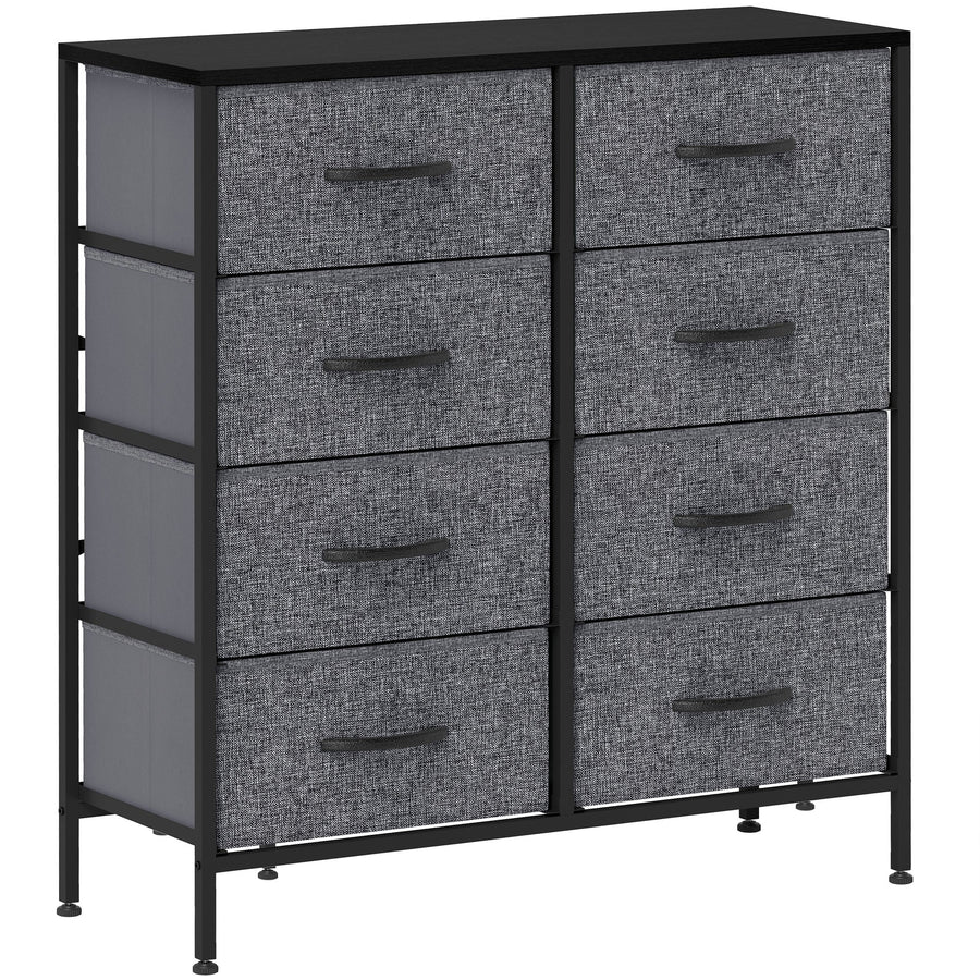 HOMCOM Fabric Chest of Drawers, Industrial Bedroom Dresser with 8 Fabric Drawers, Steel Frame and Wooden Top for Nursery, Living Room, Hallway, Black