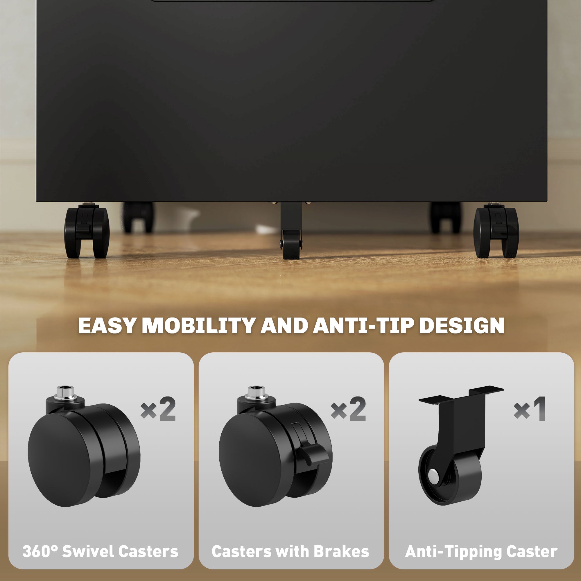 Vinsetto Three-Drawer Steel Filing Cabinet - Black