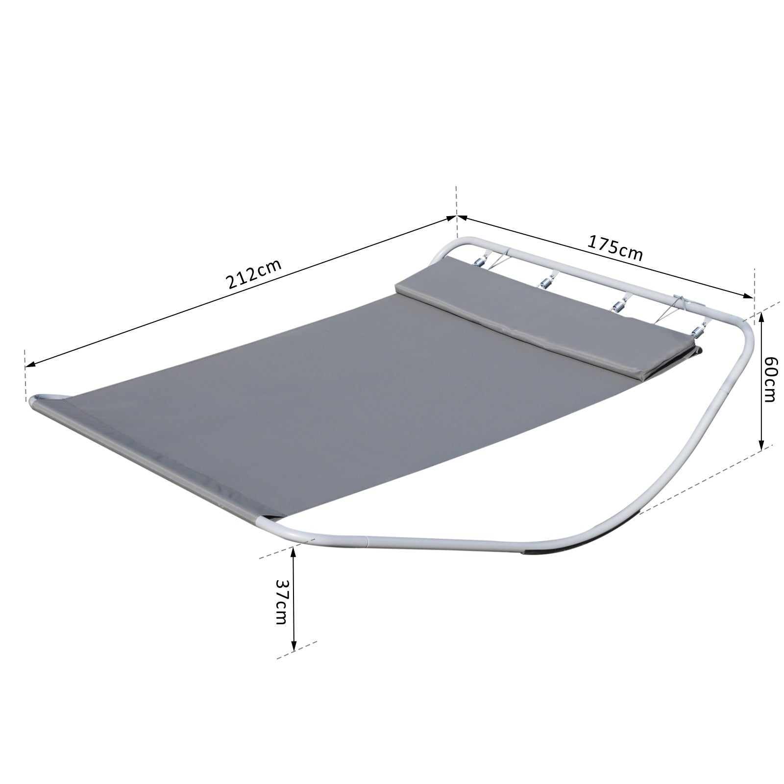 Outsunny Rocking Sun Lounger, Double Garden Lounger Sunbed with Headrest Pillows, Texteline Outdoor Rocking Chair Swing Hammock Daybed with Metal Frame for Patio, Terrace, 212 x 175 x 60 cm, Grey