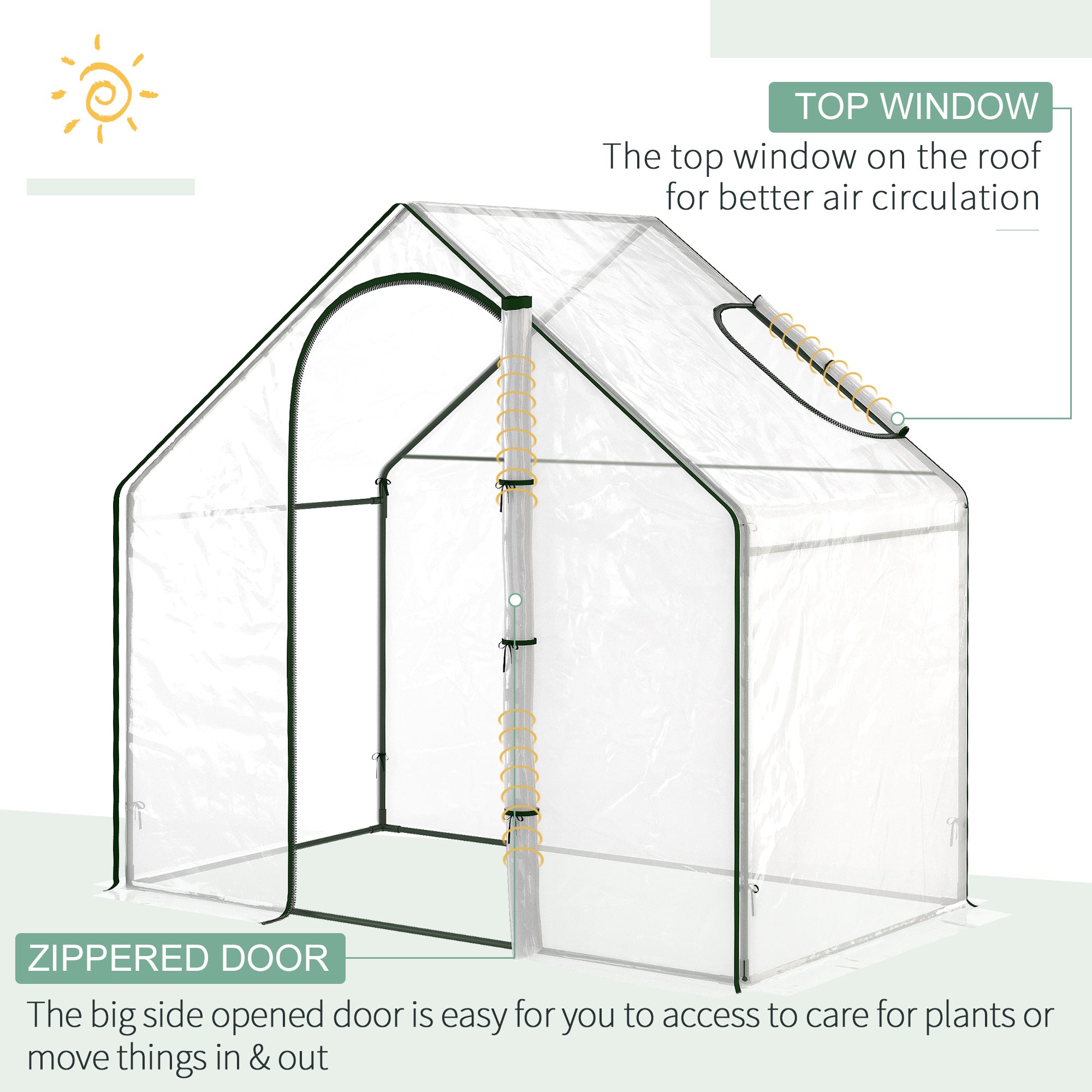 Outsunny Walk In Tomato Greenhouse Garden Outdoor Mini Greenhouse Flower Planter Steel Frame with Zipped Door & Window, PVC Cover, 180 x 100 x 168CM, Clear