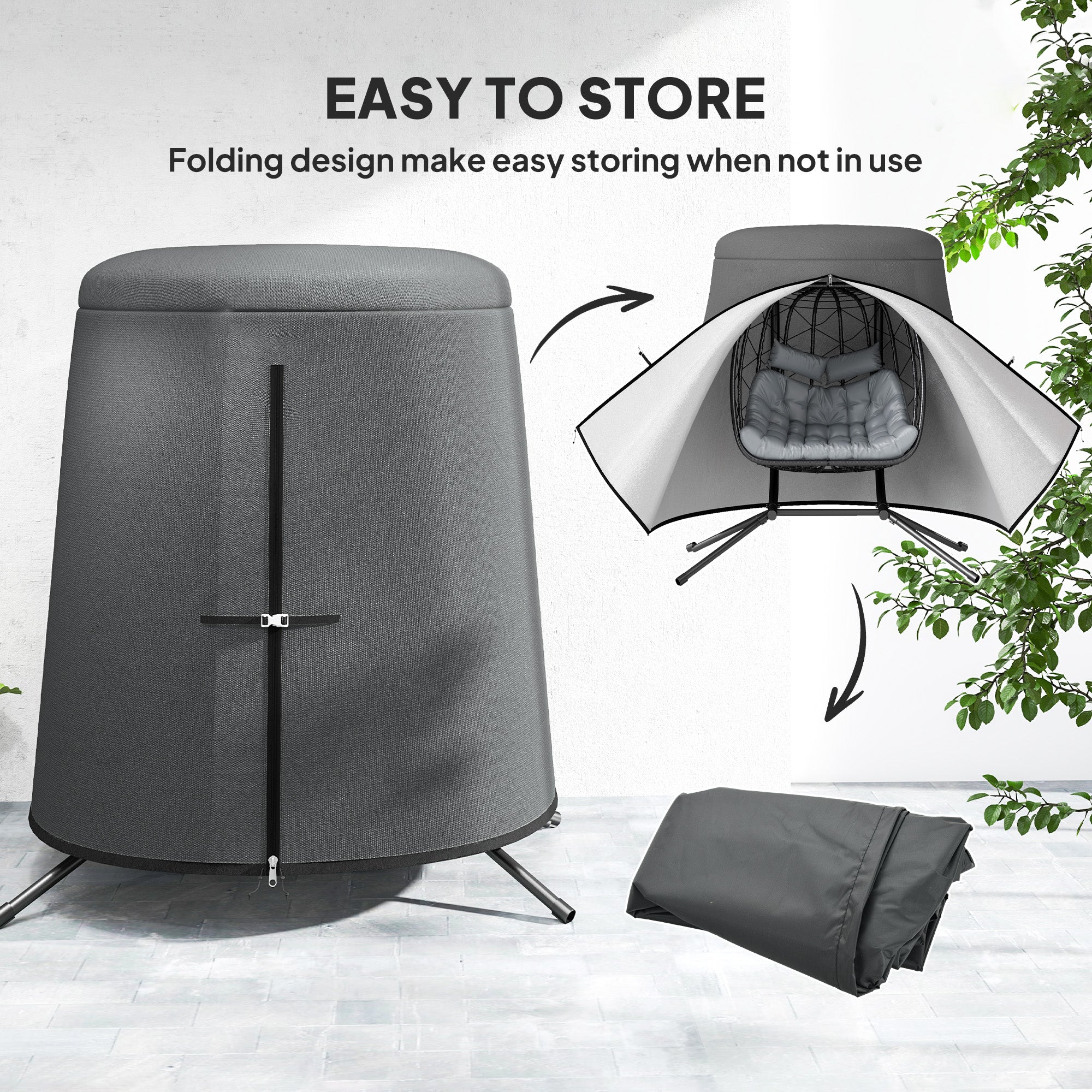 Outsunny 196 x 230 cm Hanging Egg Chair Protective Cover - Grey