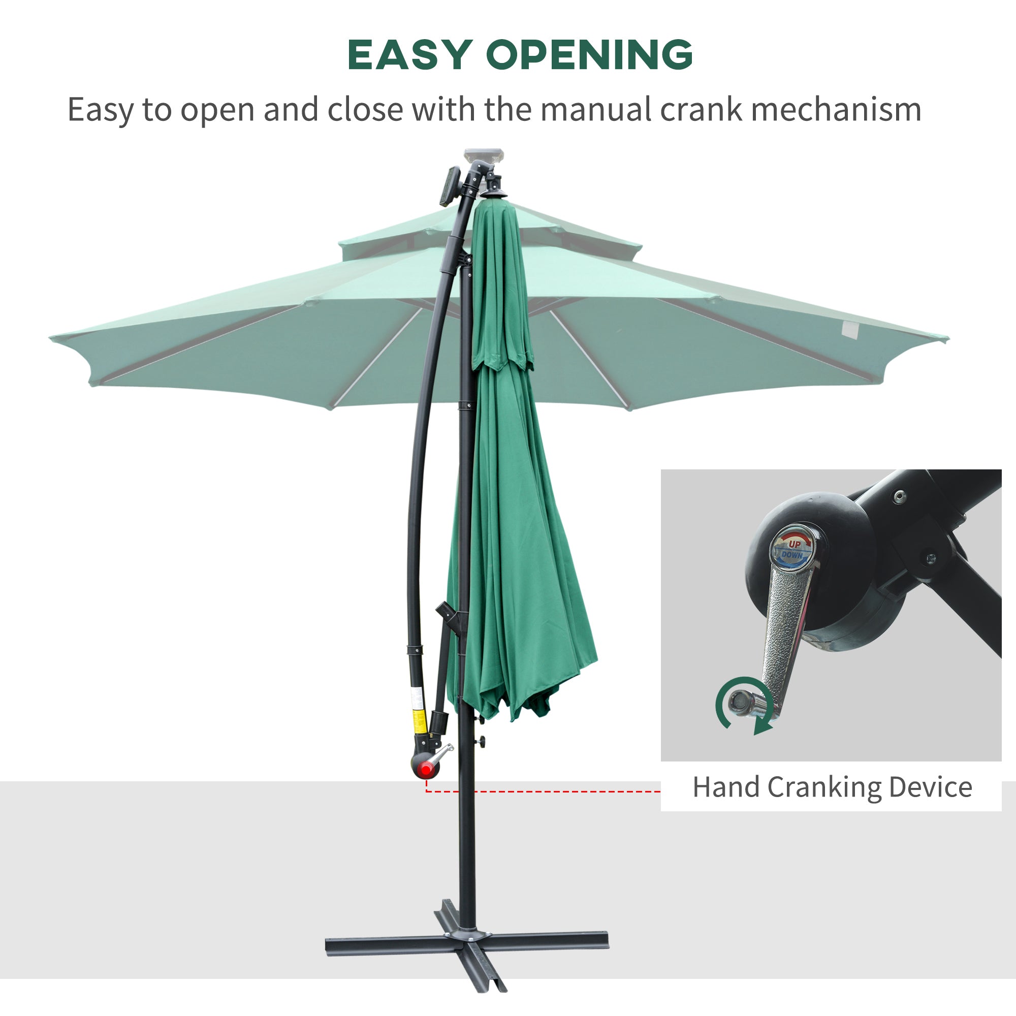 Outsunny 3m LED Light Overhanging Parasol - Green
