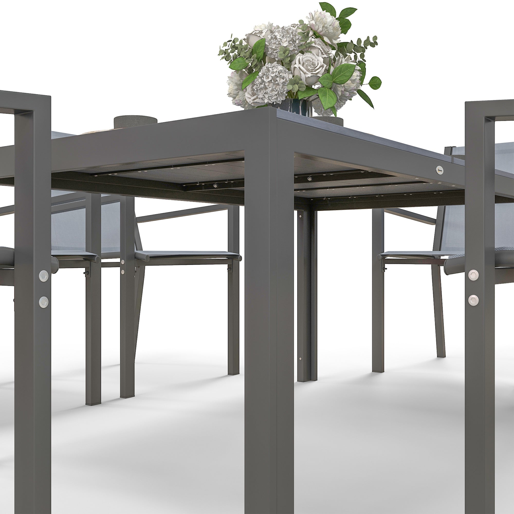 Outsunny Seven-Piece Garden Dining Set, with Plastic Wood-Top Table - Grey