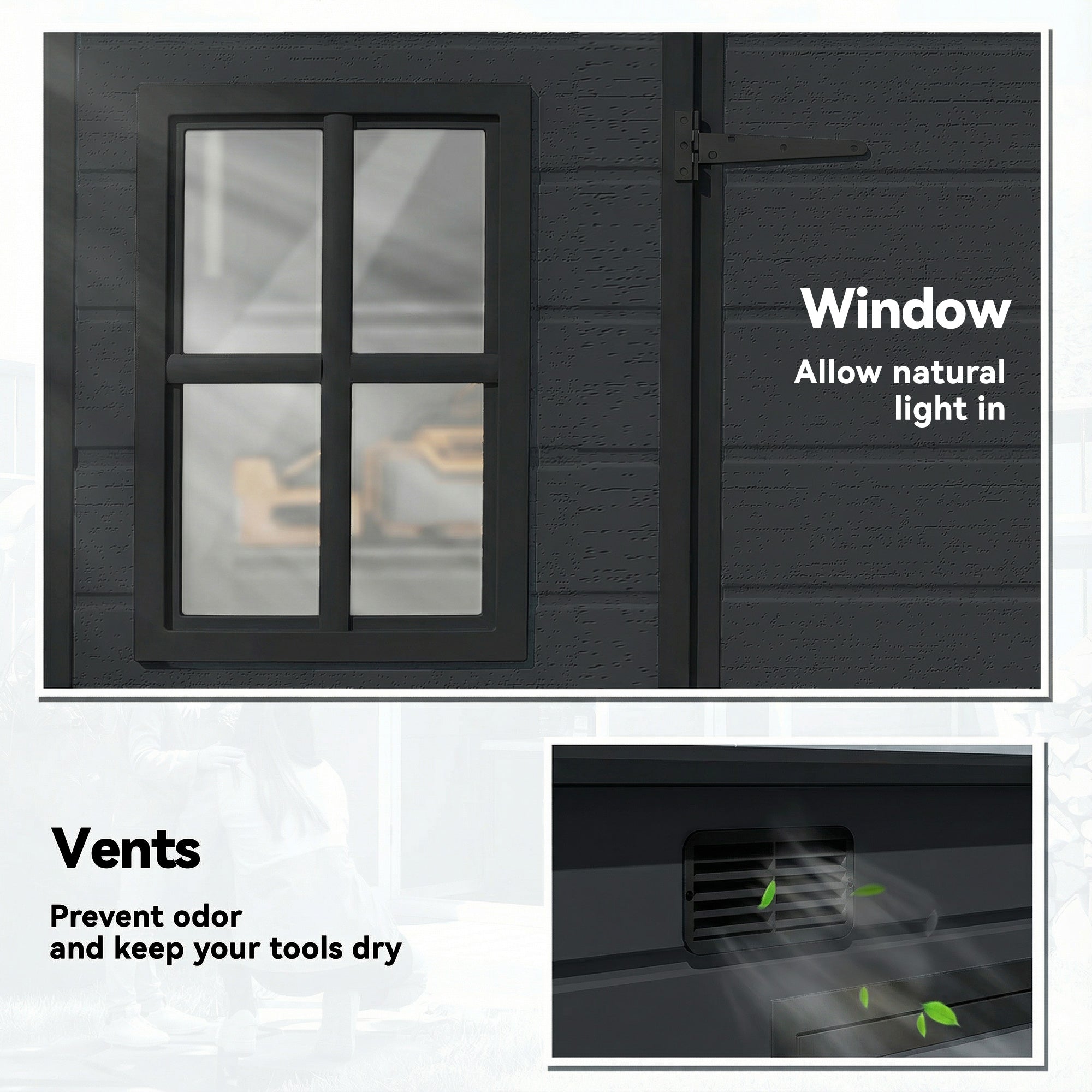 Outsunny 10 x 6 ft Resin Garden Shed, Outdoor Storage Shed with Floor, Windows, Lockable Doors and Vents, Dark Grey