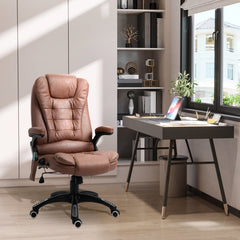 Vinsetto Massage Recliner Chair Heated Office Chair with Six Massage Points Microfiber Cloth 360 Swivel Wheels Brown