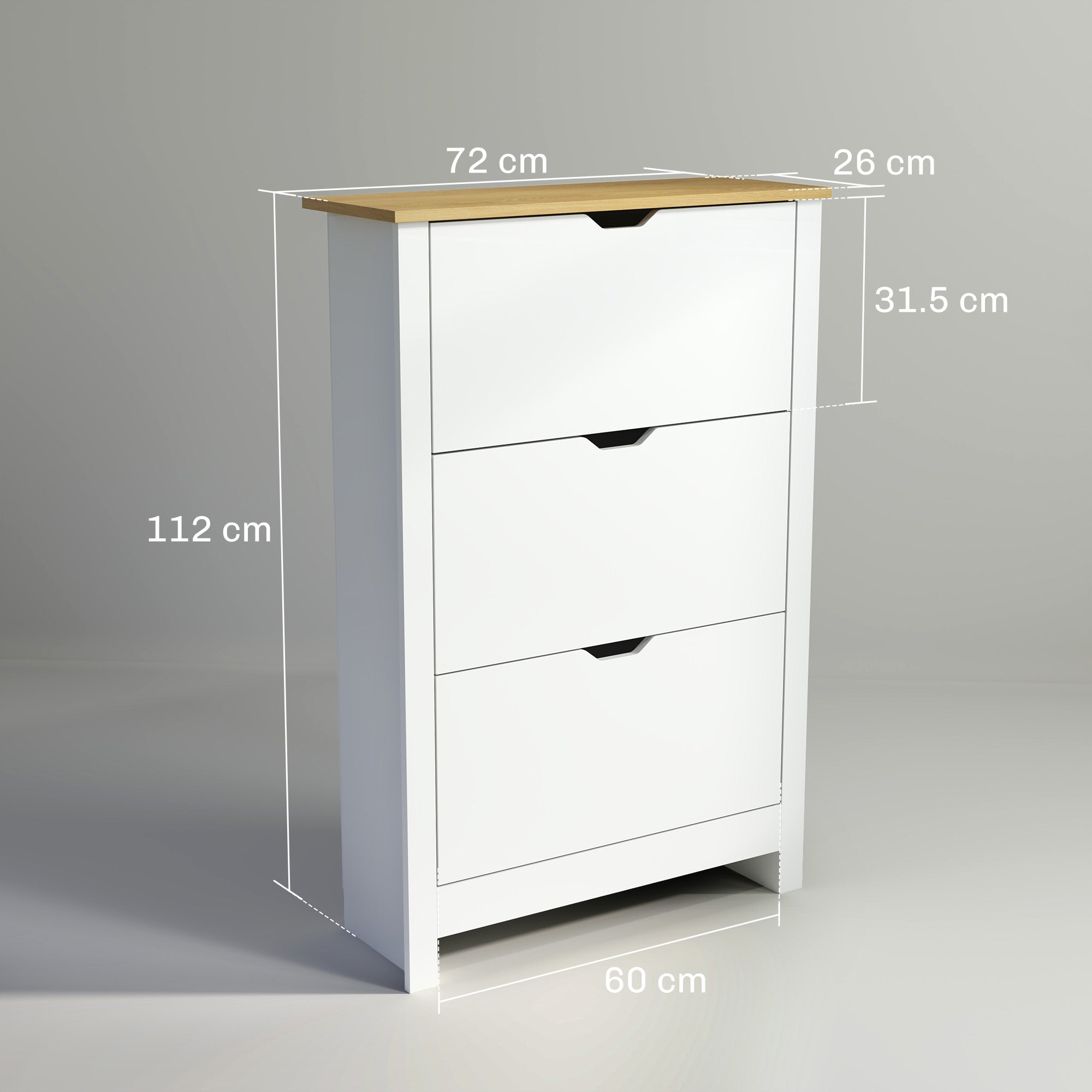 HOMCOM Slim Shoe Cabinet, Narrow Shoe Cupboard with 3 Flip Drawers, Adjustable Shelves for 18 Pairs of Shoes, High Gloss White