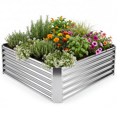 Galvanized Raised Garden Bed Rectangular Outdoor Planter Box with Open-Ended Bade-Silver