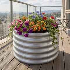 Galvanized Raised Garden Bed Round Outdoor Planter Box with Open-Ended Base-Silver