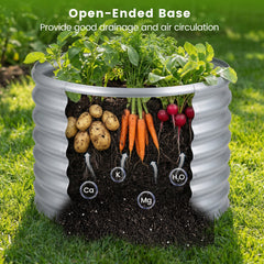 Galvanized Raised Garden Bed Round Outdoor Planter Box with Open-Ended Base-Silver