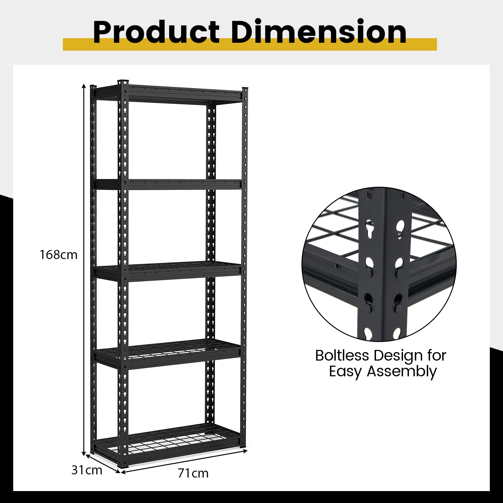5-Tier Garage Metal Storage Shelves Shelving Unit-Black