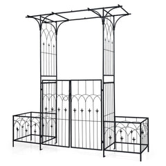 Garden Arbor with Gate and Planter Boxes 206cm Heavy Duty Metal Arch