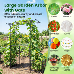 Garden Arbor with Gate and Planter Boxes 206cm Heavy Duty Metal Arch