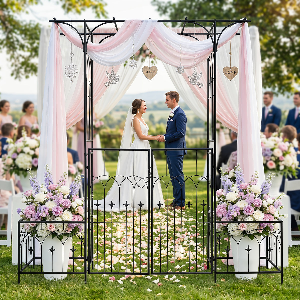 Garden Arbor with Gate and Planter Boxes 206cm Heavy Duty Metal Arch