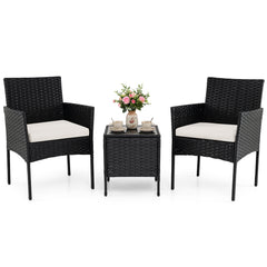 Garden Furniture Set 3-piece Rattan Balcony Furniture Set with 2 Cushioned Chairs-Beige