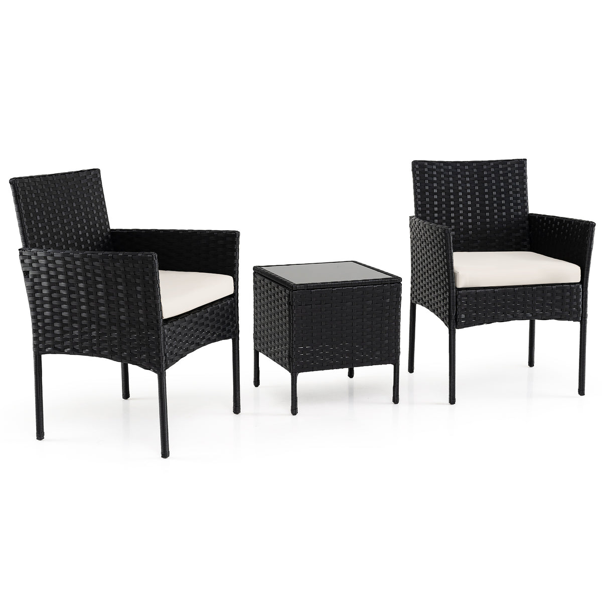 Garden Furniture Set 3-piece Rattan Balcony Furniture Set with 2 Cushioned Chairs-Beige
