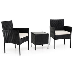 Garden Furniture Set 3-piece Rattan Balcony Furniture Set with 2 Cushioned Chairs-Beige