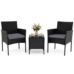 Garden Furniture Set 3-piece Rattan Balcony Furniture Set with 2 Cushioned Chairs-Grey