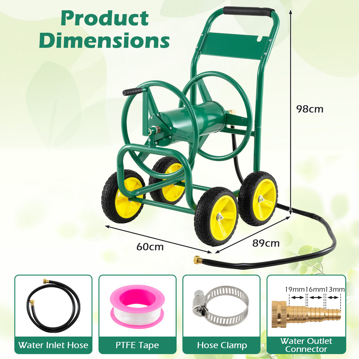 Garden Hose Reel Cart 4 Wheels 100 m of 16 mm Large Capacity-Green