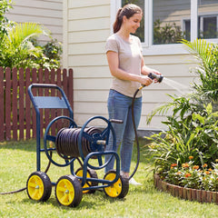 Garden Hose Reel Cart 4 Wheels 100 m of 16 mm Large Capacity-Navy