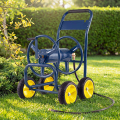 Garden Hose Reel Cart 4 Wheels 100 m of 16 mm Large Capacity-Navy