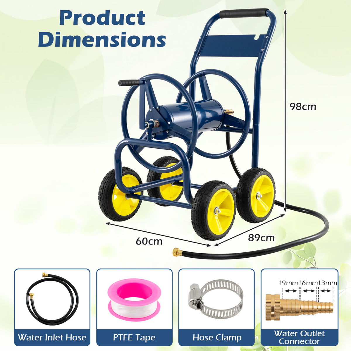 Garden Hose Reel Cart 4 Wheels 100 m of 16 mm Large Capacity-Navy