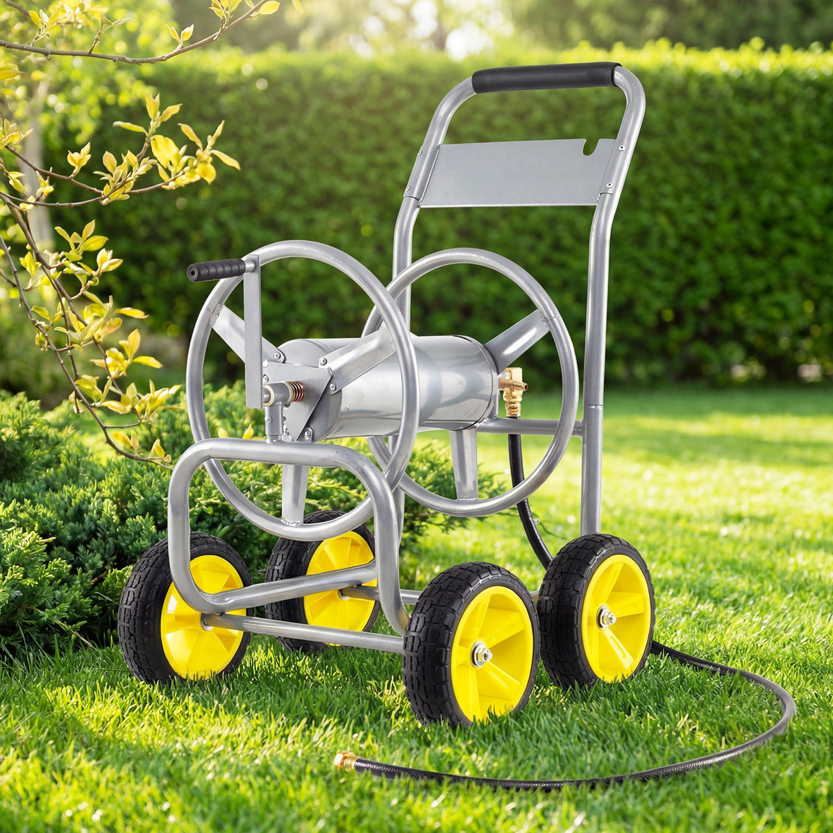 Garden Hose Reel Cart 4 Wheels 100 m of 16 mm Large Capacity-Silver