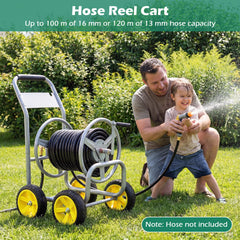 Garden Hose Reel Cart 4 Wheels 100 m of 16 mm Large Capacity-Silver