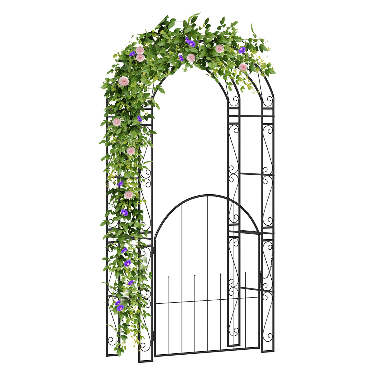 214 cm Tall Garden Arch with Gate and Climbing Trellises
