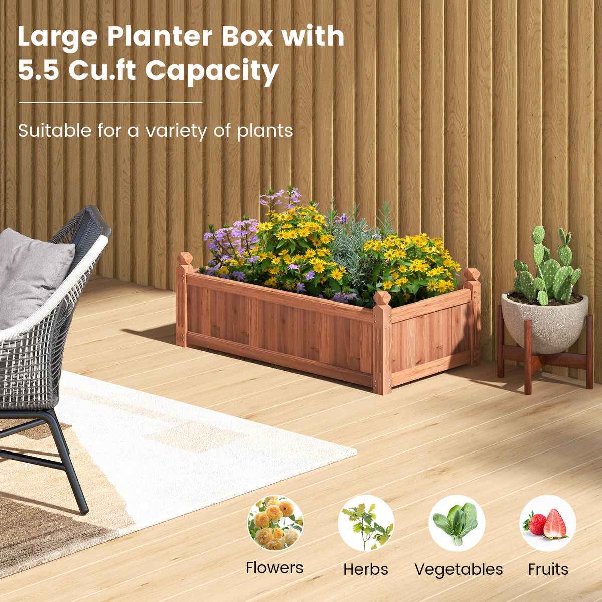 Wood Raised Garden Bed with Drainage Holes-Rustic Brown