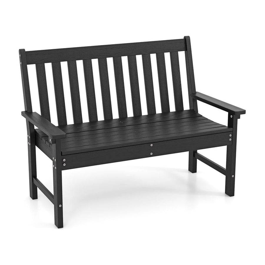 132 CM All-Weather HDPE Garden Bench with Backrest and Armrests-Black